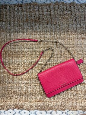 Coach Hot Pink EmbossedLeather Crossbody with Chain Strap